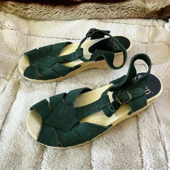 Sven Diamond Strap Clogs Forest Green Suede Open Toe Low Heel Sandals - 39 - Picture 1 of 13